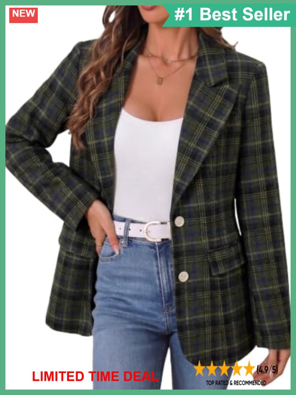 Plaid Blazer Jacket Slim Fit Peak Lapel Button Business Casual